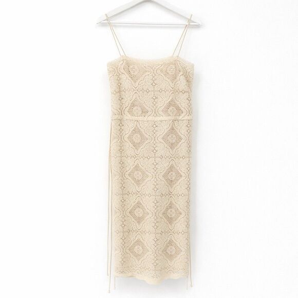 Vintage Dresses & Skirts - Jayna Vintage Cream Dress Lace Cutout Midi Boho Size XS Bridal